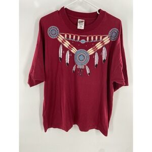 Vintage Native American Shirt XL Necklace‎ Indian Art Single Stitch